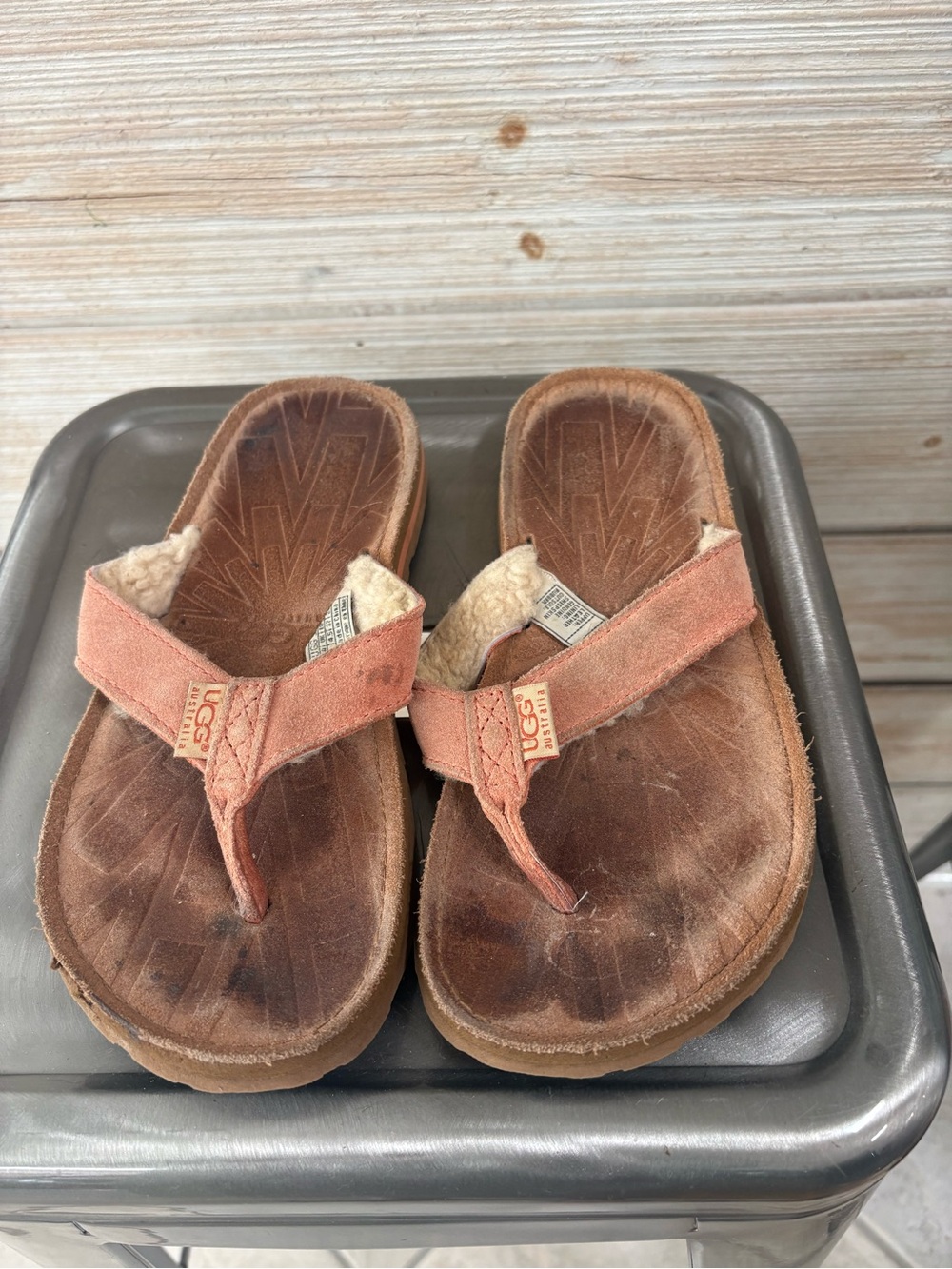 UGG Kids Coral Suede Shearling Lined Flip Flops